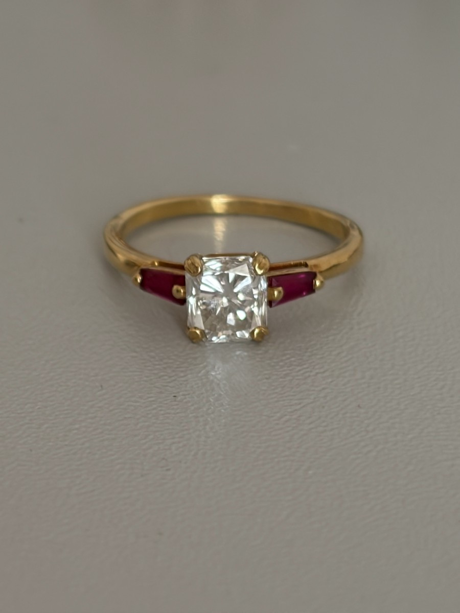 7546 - Bague Or Jaune Diamant 1,05 ct Rubis