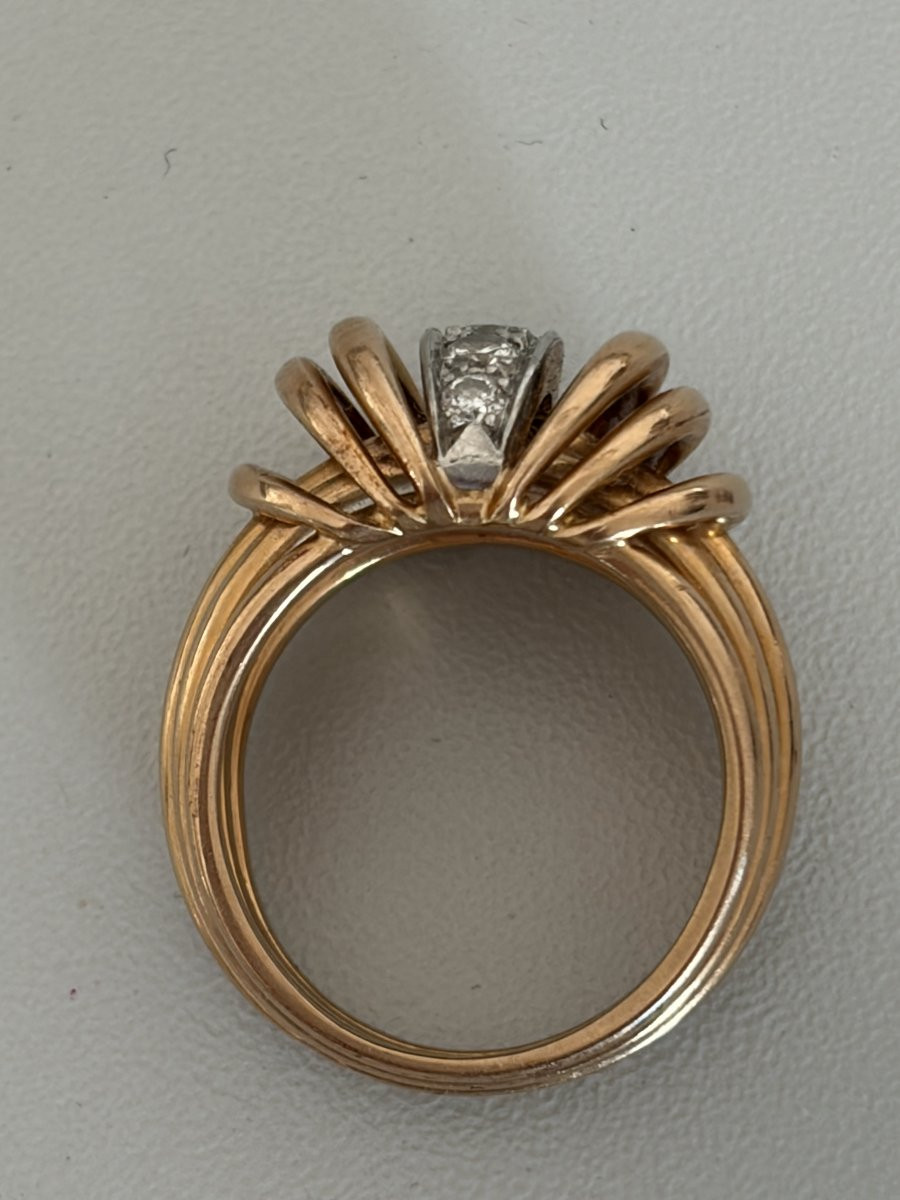 7560 - Bague Vintage Fils d'Or Jaune Diamants-photo-2