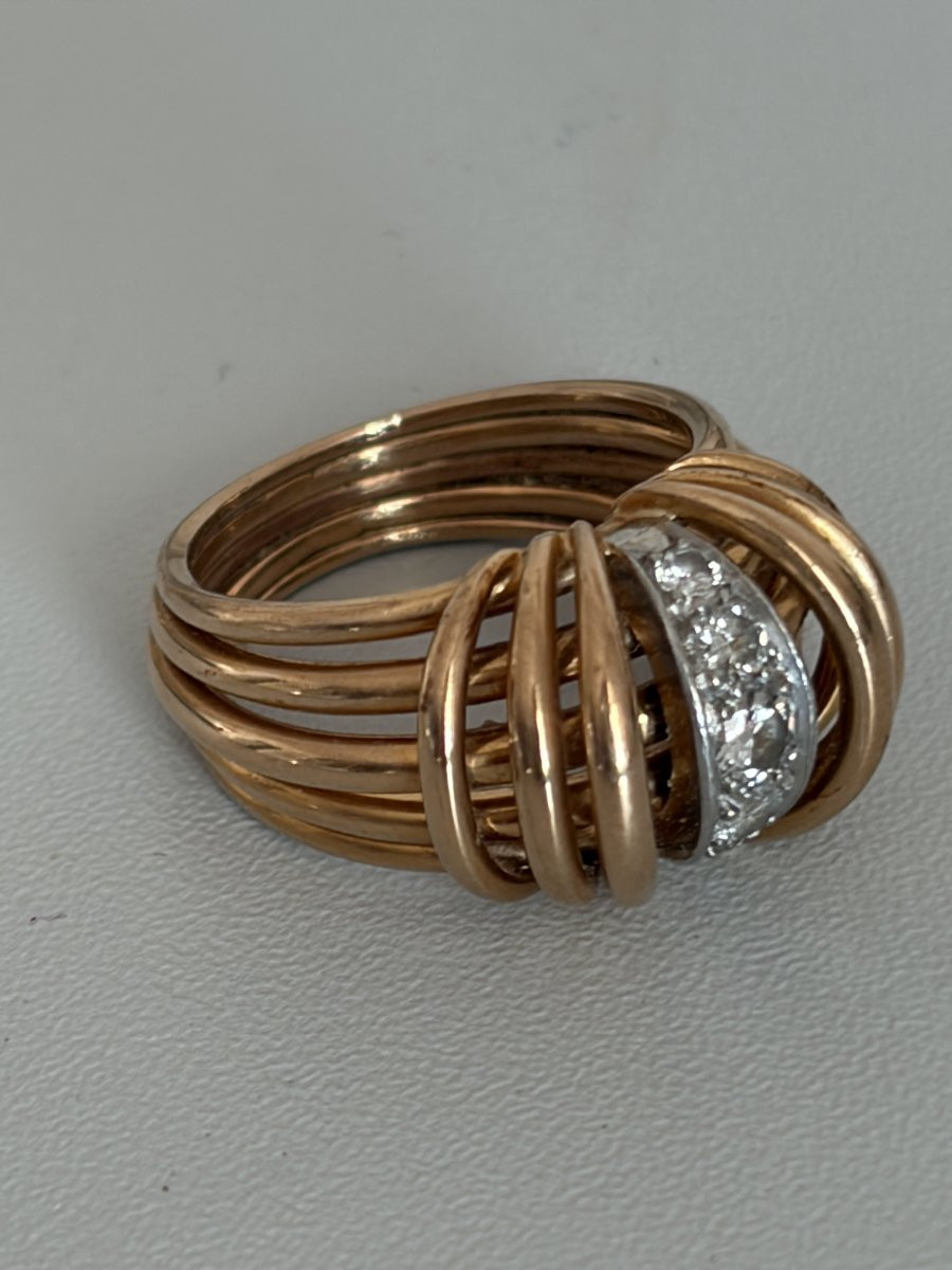 7560 - Bague Vintage Fils d'Or Jaune Diamants-photo-3