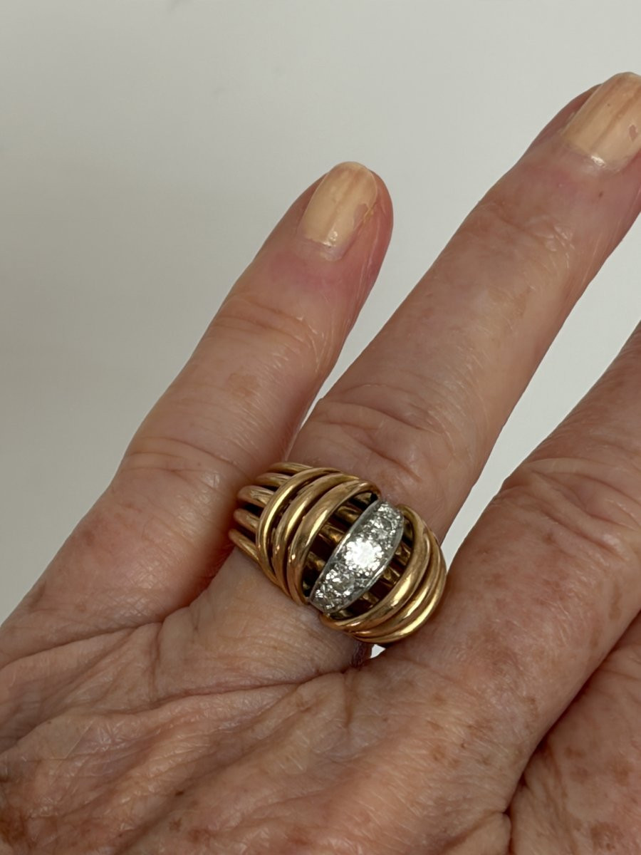 7560 - Bague Vintage Fils d'Or Jaune Diamants-photo-4