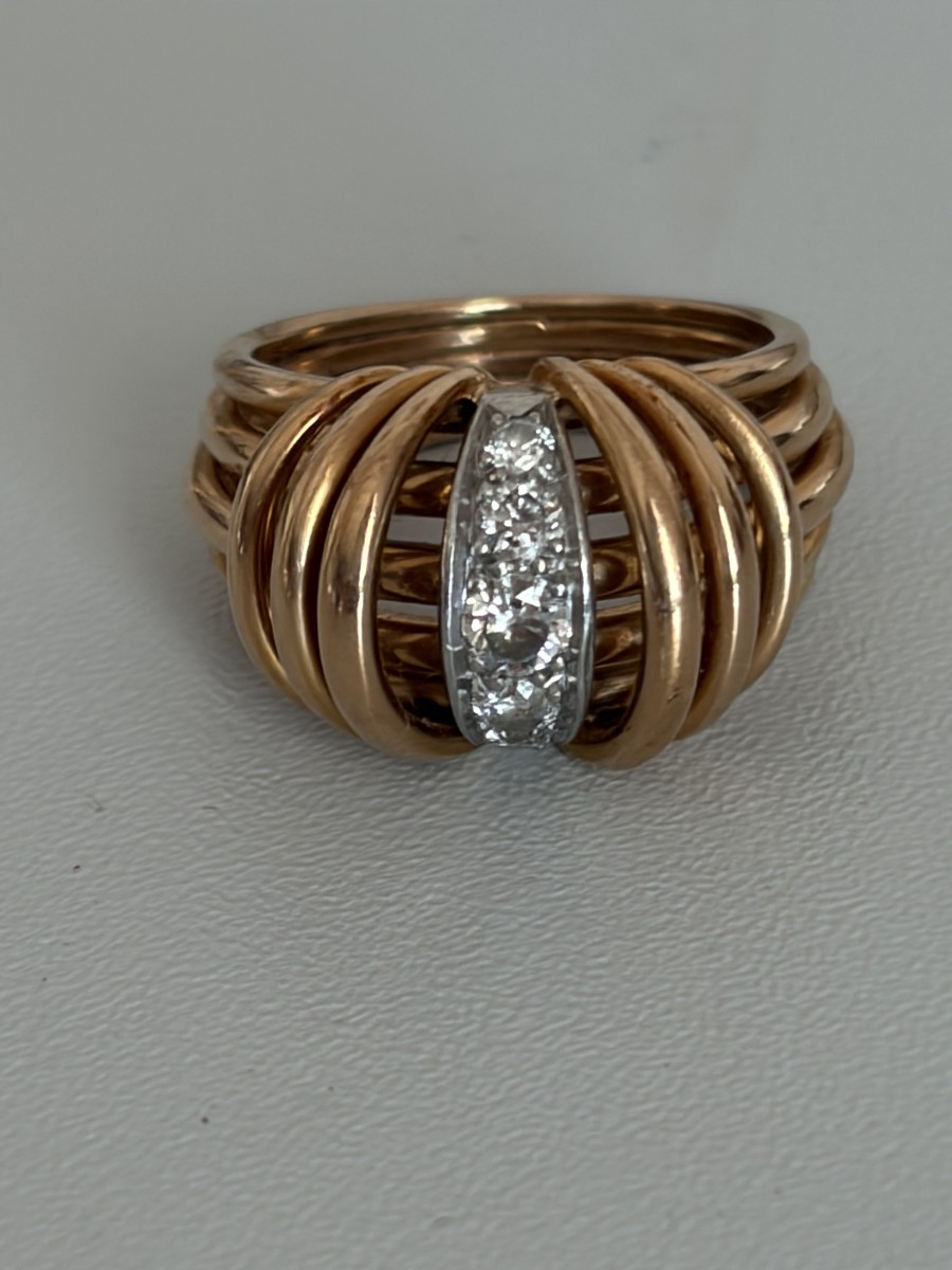 7560 - Bague Vintage Fils d'Or Jaune Diamants