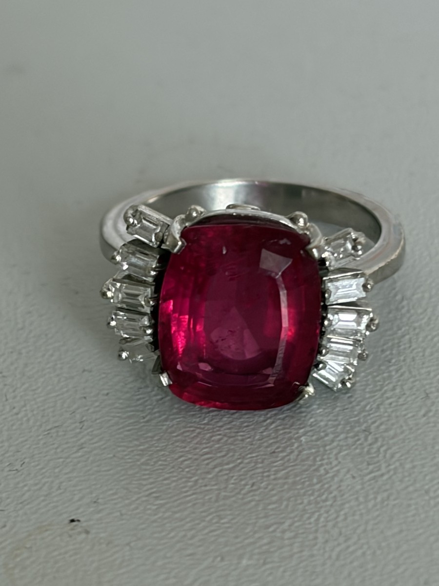 7585 - Tourmaline White Gold Ring 6.00 Ct Diamonds