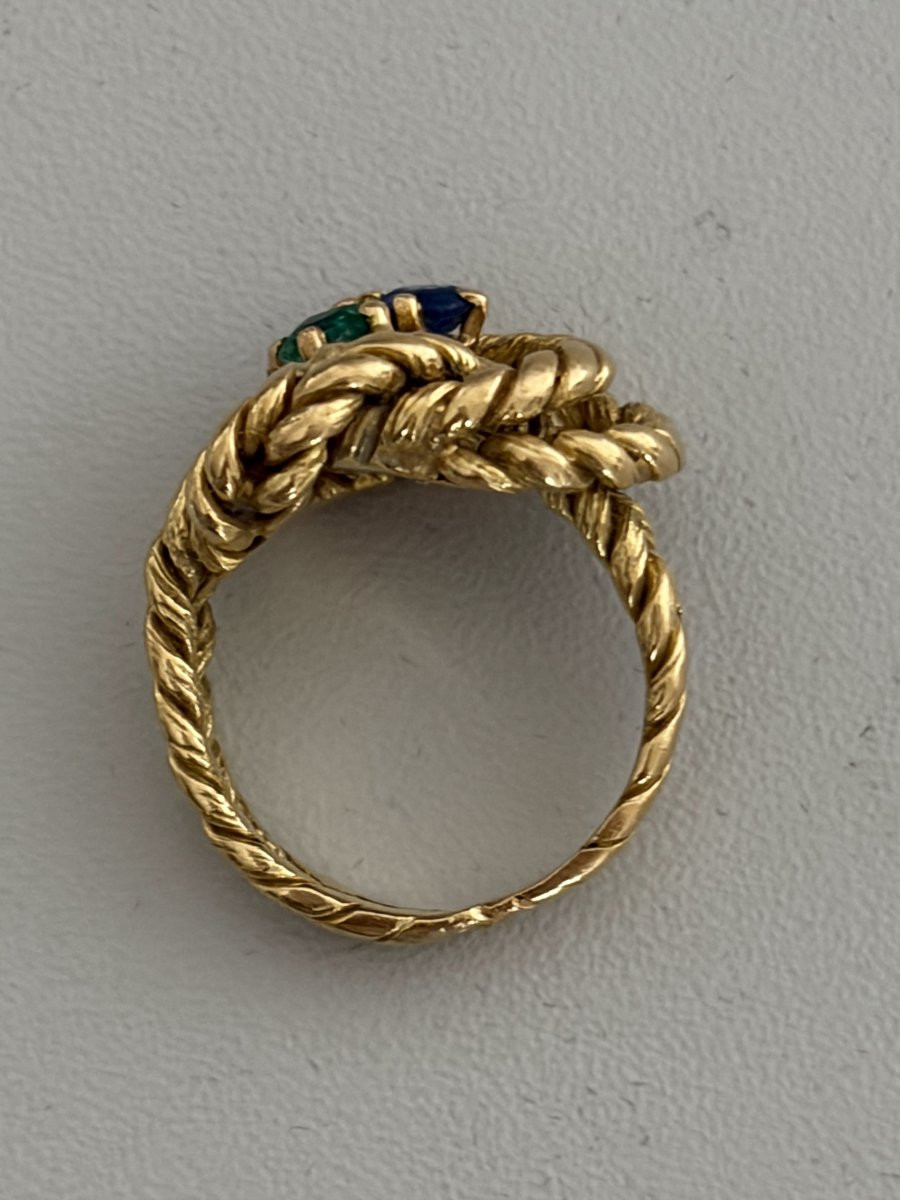 7586 - Bague Vintage Or Jaune Cordé Rubis Saphir Emeraude-photo-2