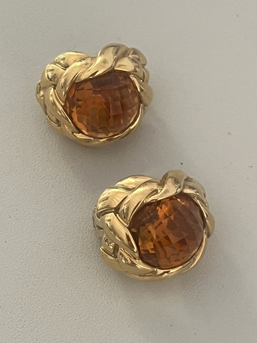 6040 - Vintage Fred Earrings Yellow Gold Citrines