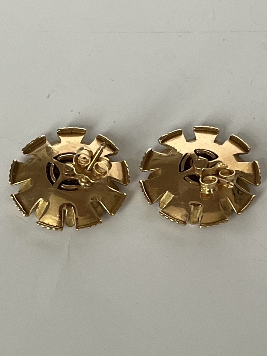 6310 - Boucles d'Oreilles Fleurs Vintage Or Jaune Pierres Précieuses-photo-2