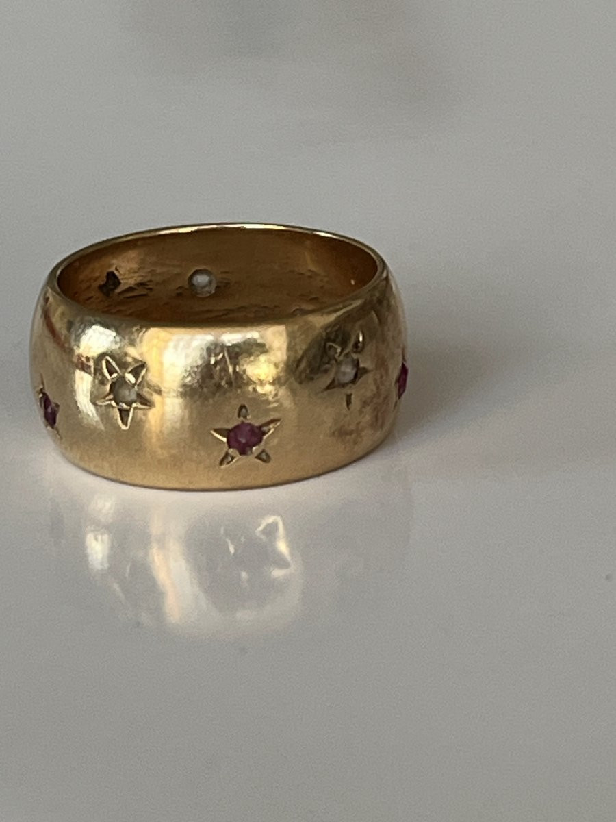 6455 - Bague Bandeau Or Jaune Pierres Précieuses-photo-4