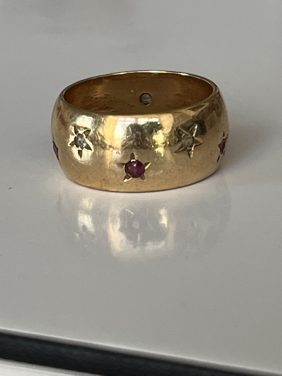 6455 - Bague Bandeau Or Jaune Pierres Précieuses