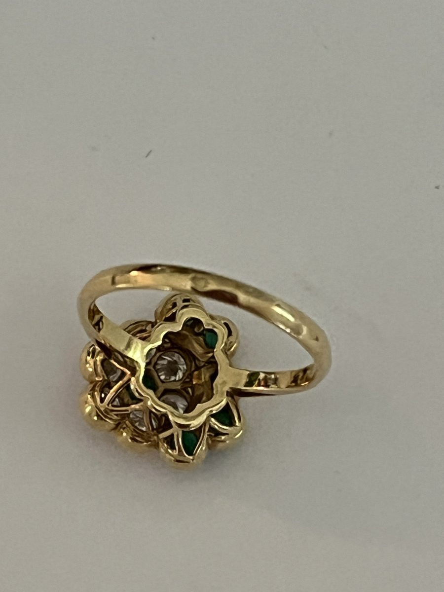 6643A - Bague Vintage Fleur Or Jaune Emeraudes Diamants-photo-2