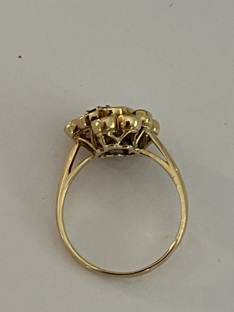 6643A - Bague Vintage Fleur Or Jaune Emeraudes Diamants-photo-3