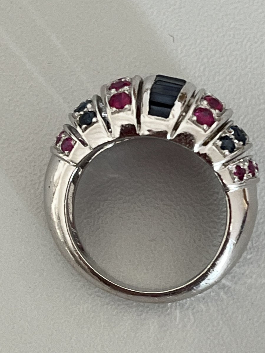 6702 - Bague Jonc Vintage Or Gris Saphirs Rubis-photo-3