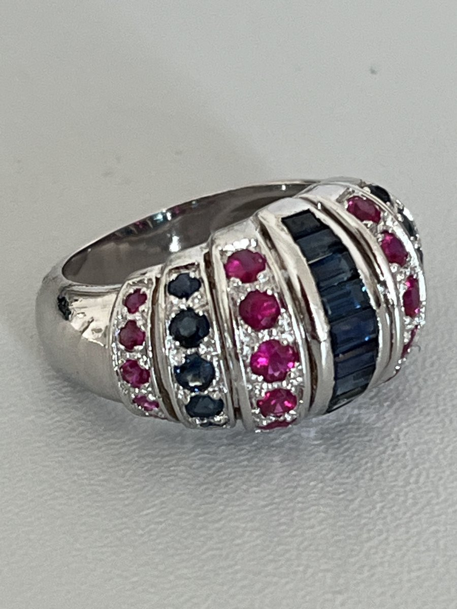 6702 - Bague Jonc Vintage Or Gris Saphirs Rubis-photo-4