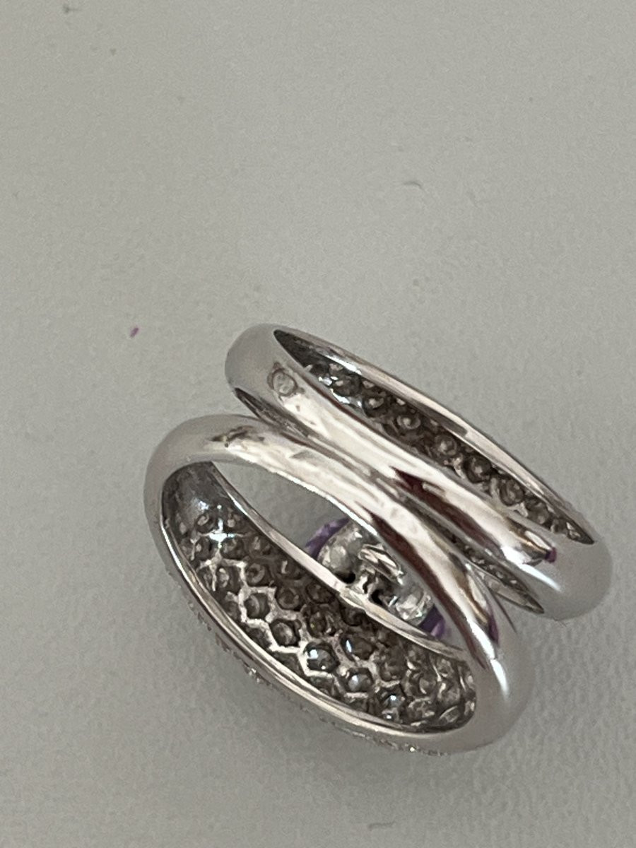 6703 - White Gold Sapphire Rose Diamond Jewelry Ring-photo-2