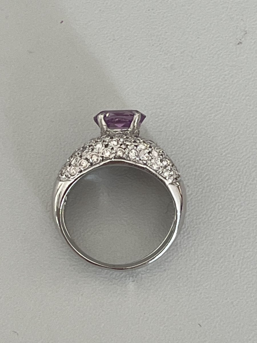 6703 - White Gold Sapphire Rose Diamond Jewelry Ring-photo-3