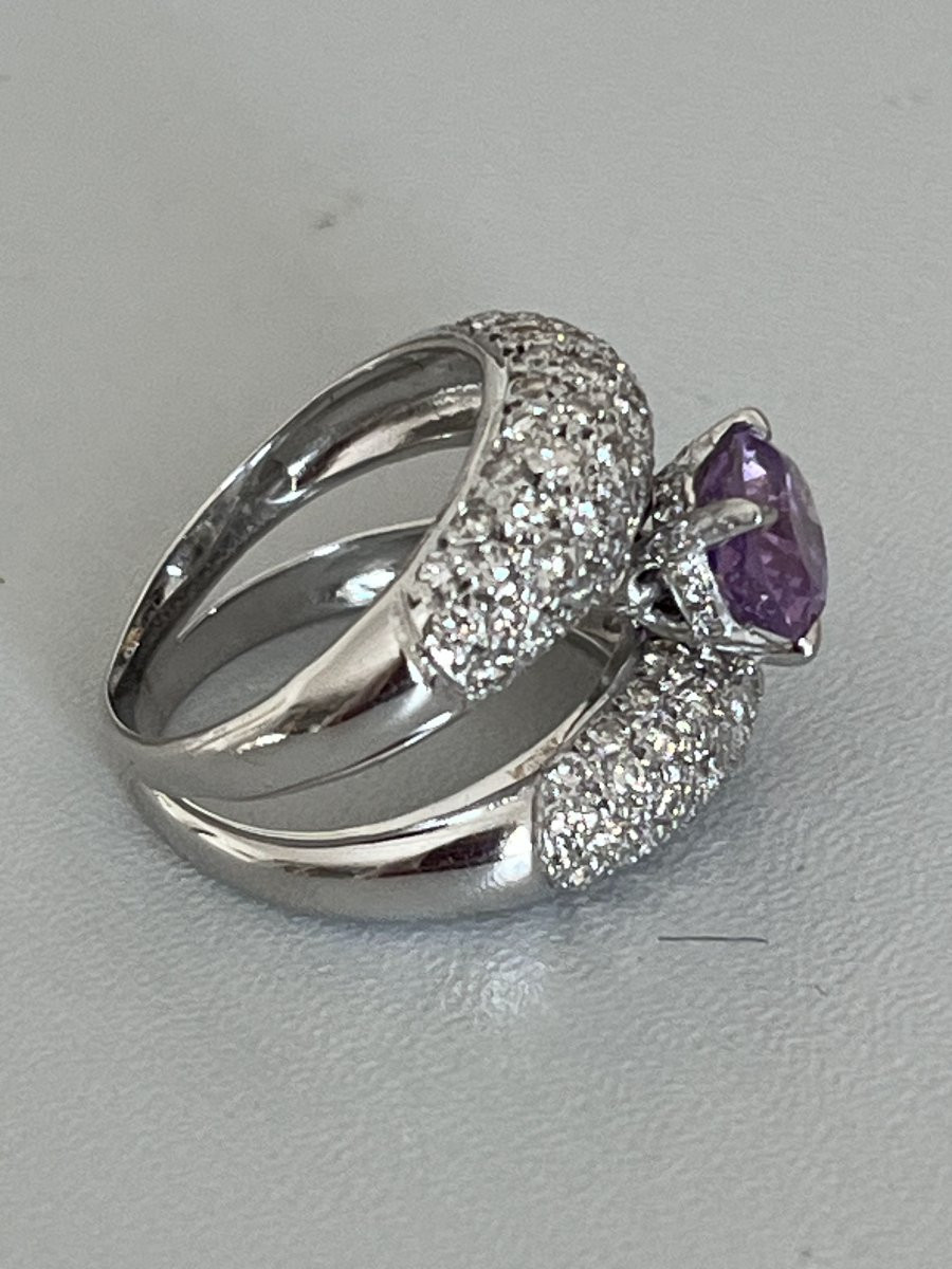 6703 - White Gold Sapphire Rose Diamond Jewelry Ring-photo-4