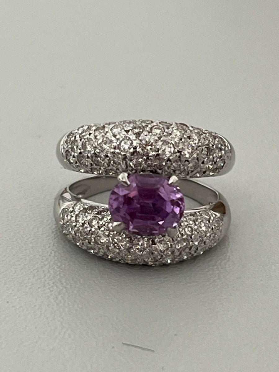 6703 - White Gold Sapphire Rose Diamond Jewelry Ring
