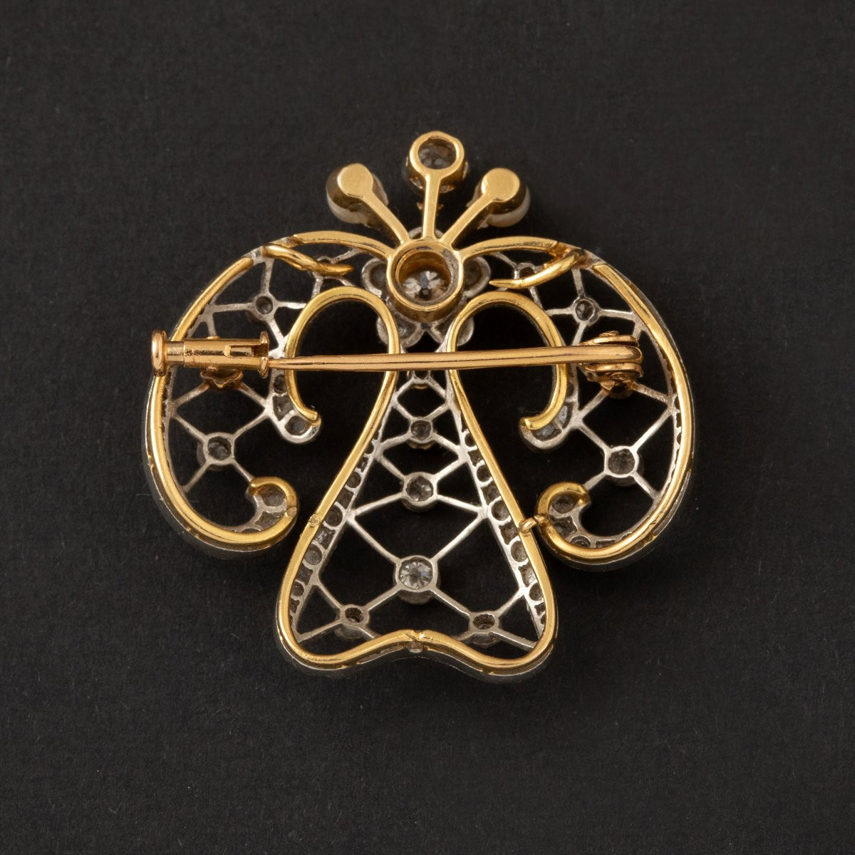 6873 - Antique Platinum Brooch Diamonds Fine Pearls-photo-4
