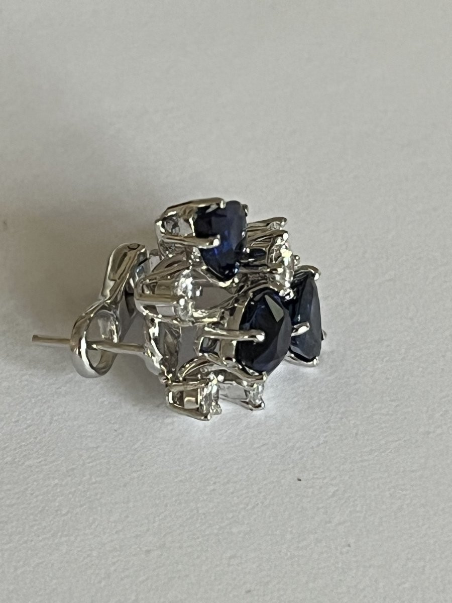 6876 - Boucles d'Oreilles Vintage Or Gris Platine Saphirs Diamants-photo-1
