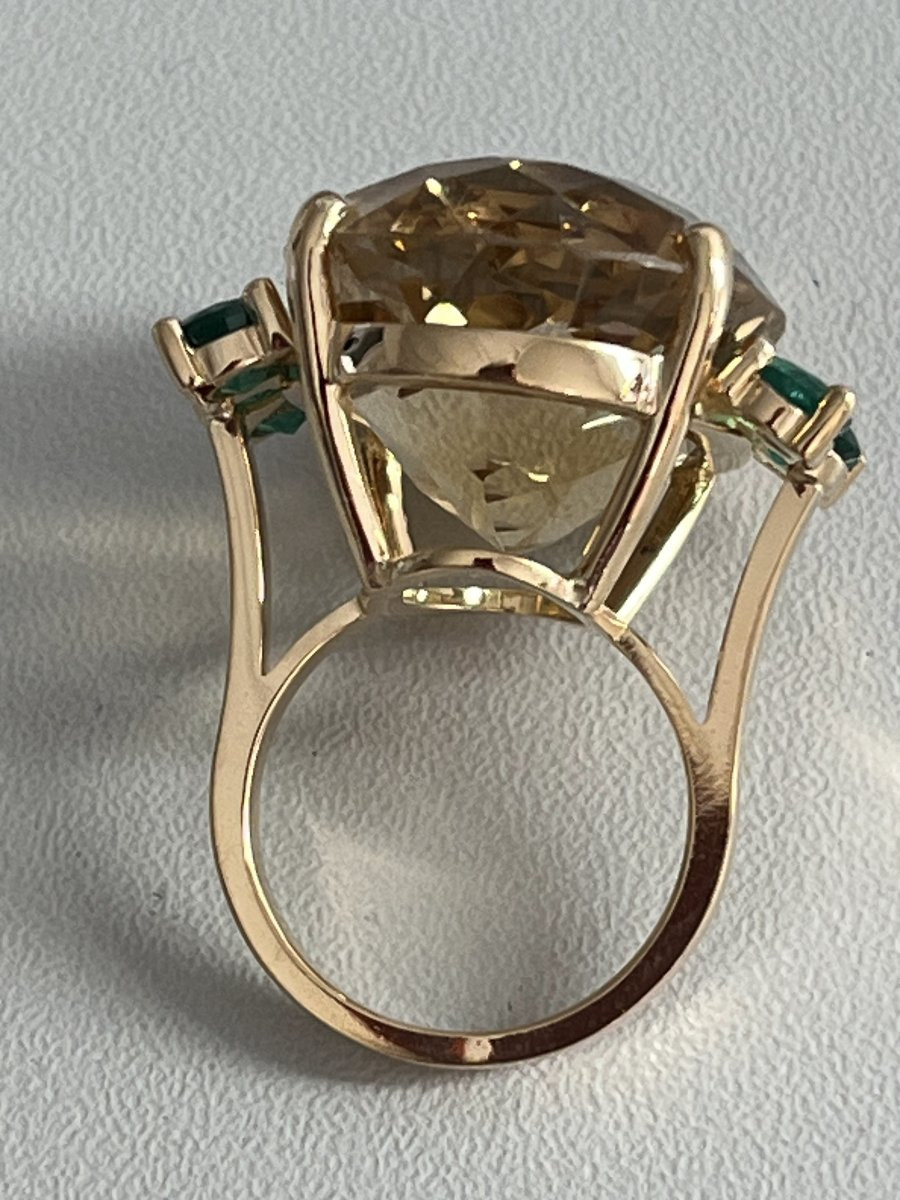 6923 - Bague Or Jaune Citrine 40 ct Emeraudes-photo-4