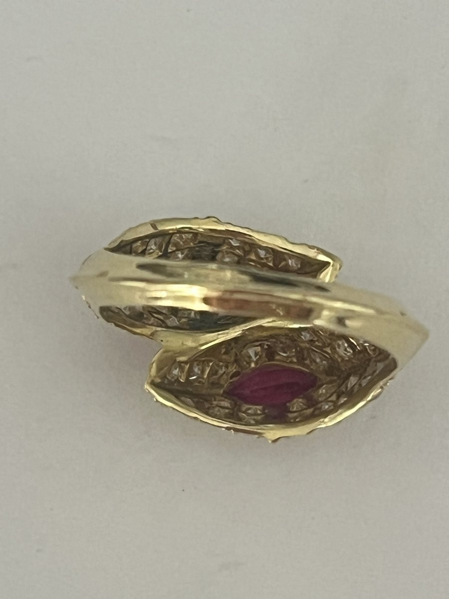 6929 - Bague Bombée Or Jaune Saphir Rubis-photo-2