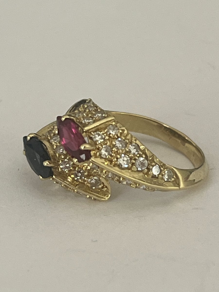 6929 - Bague Bombée Or Jaune Saphir Rubis-photo-3