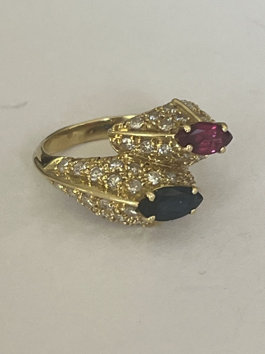 6929 - Bague Bombée Or Jaune Saphir Rubis-photo-4
