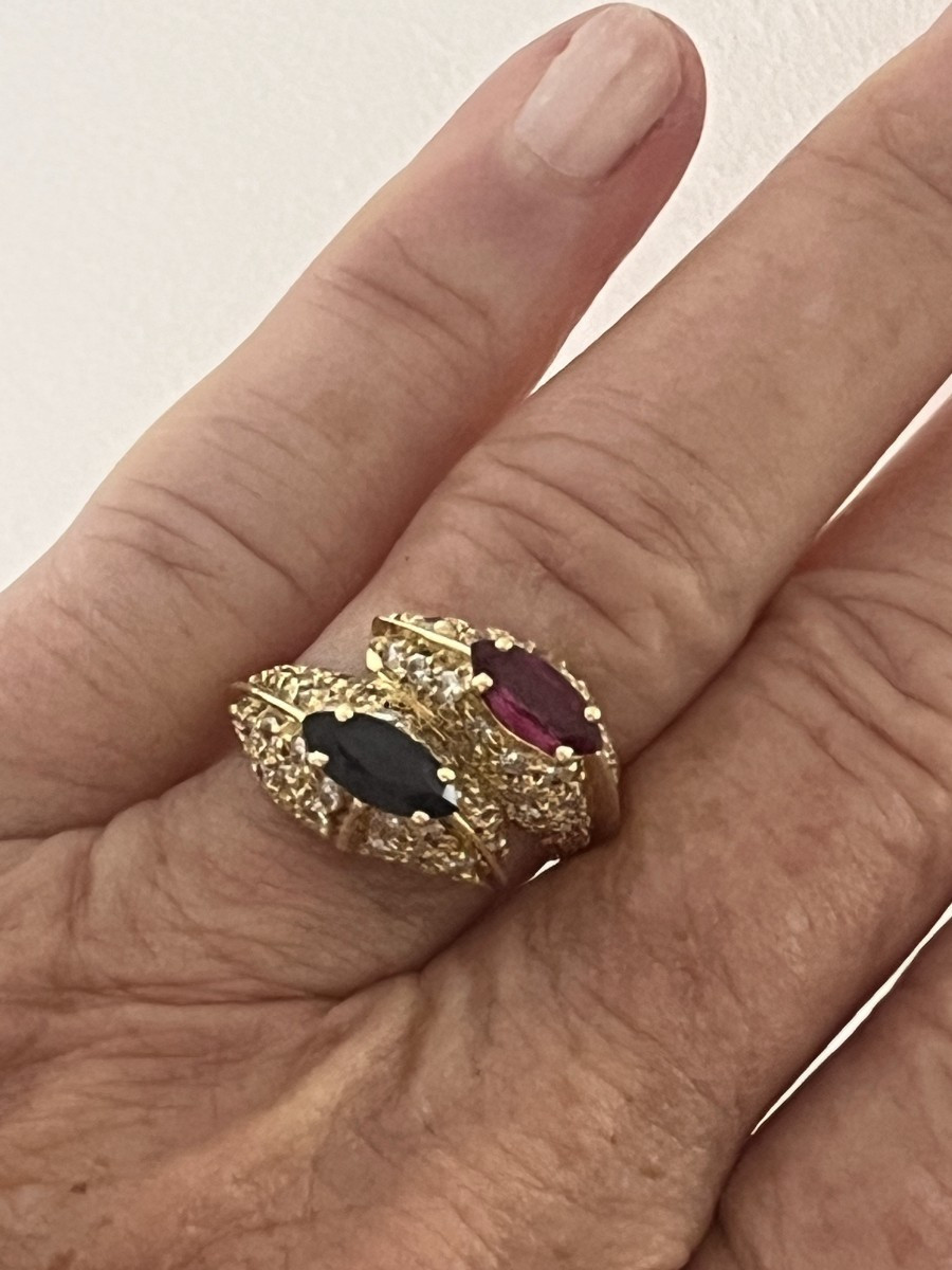 6929 - Bague Bombée Or Jaune Saphir Rubis-photo-1