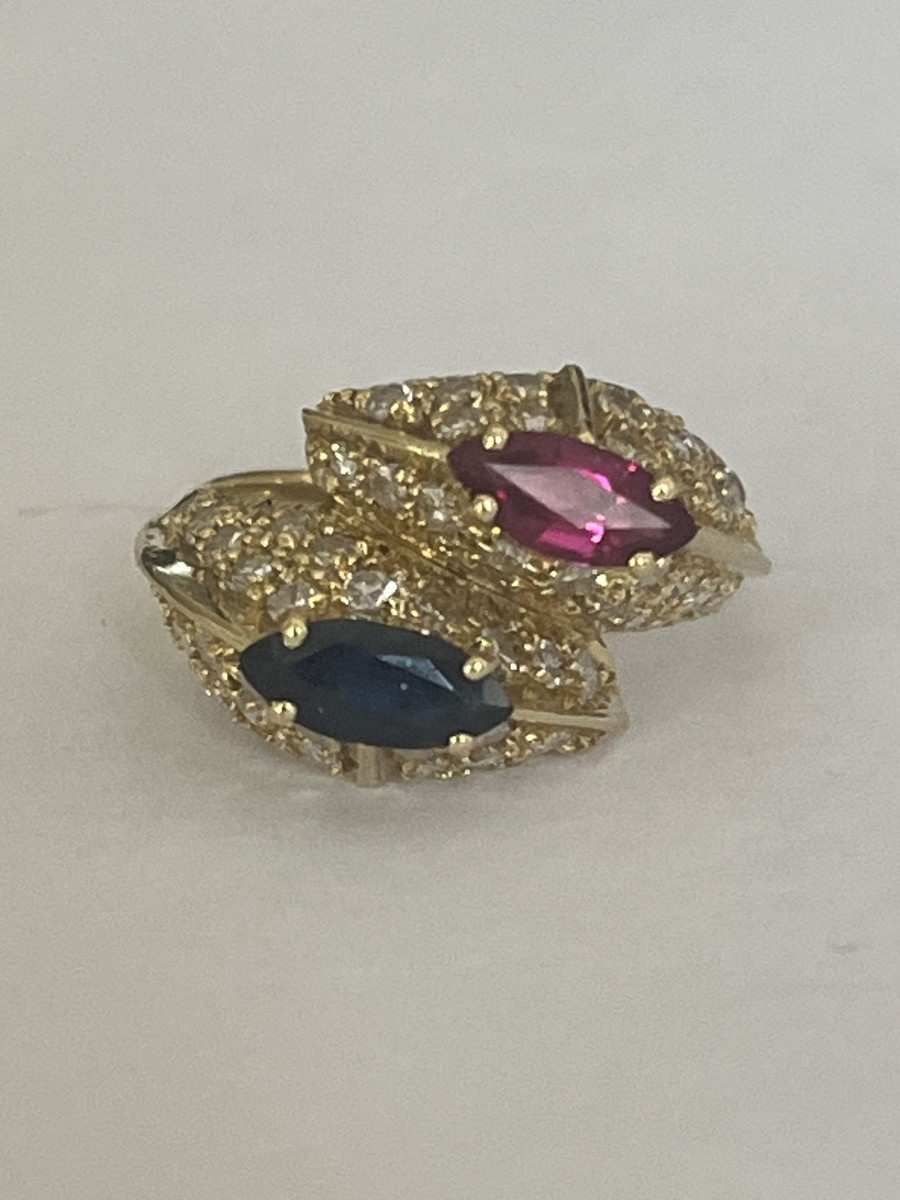 6929 - Bague Bombée Or Jaune Saphir Rubis