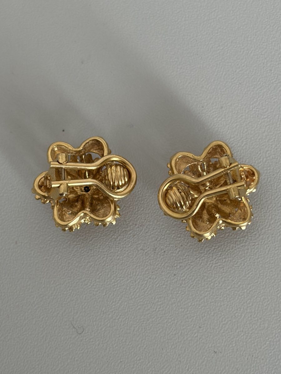 7487 - Vintage Earrings Yellow Gold Turquoise Diamonds-photo-3