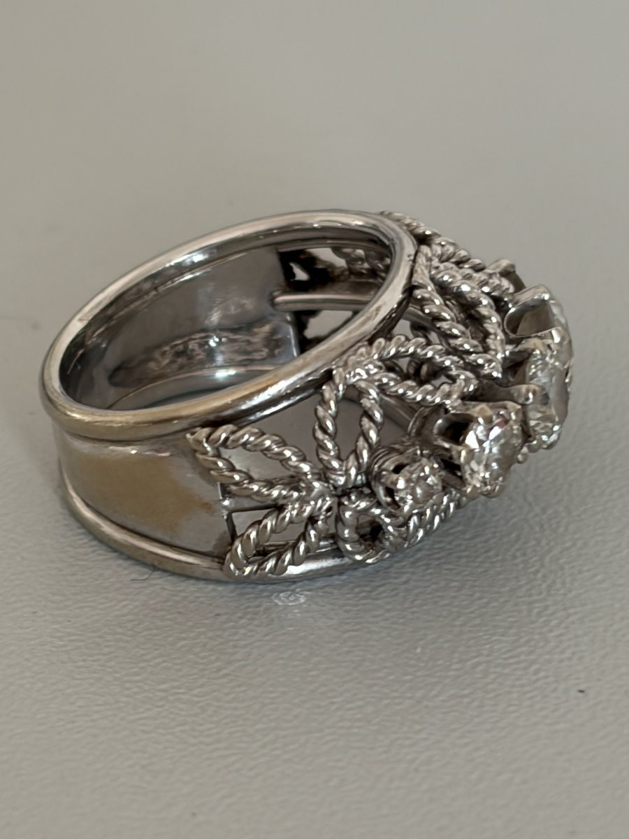 7505 - Palladium-plated White Gold Wedding Band Ring With Diamonds-photo-3