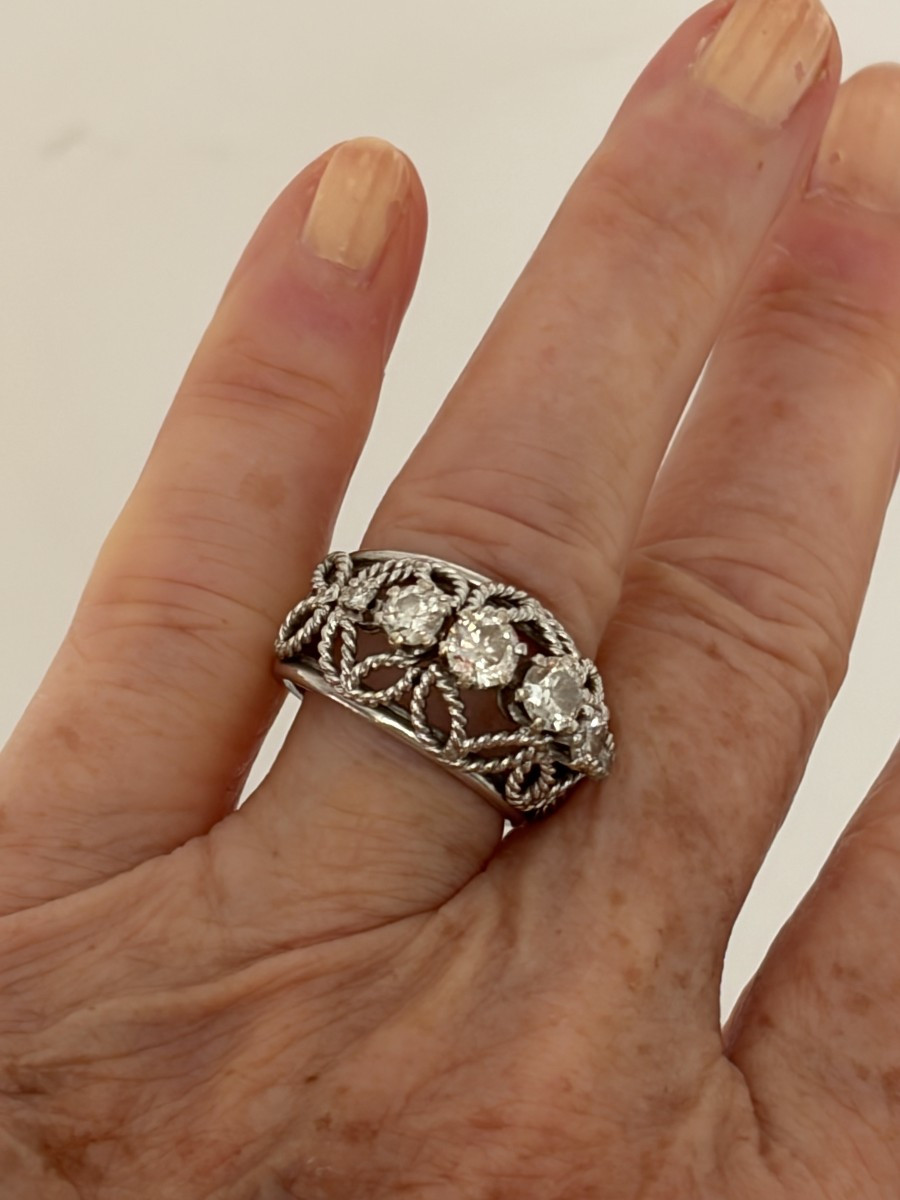 7505 - Palladium-plated White Gold Wedding Band Ring With Diamonds-photo-1