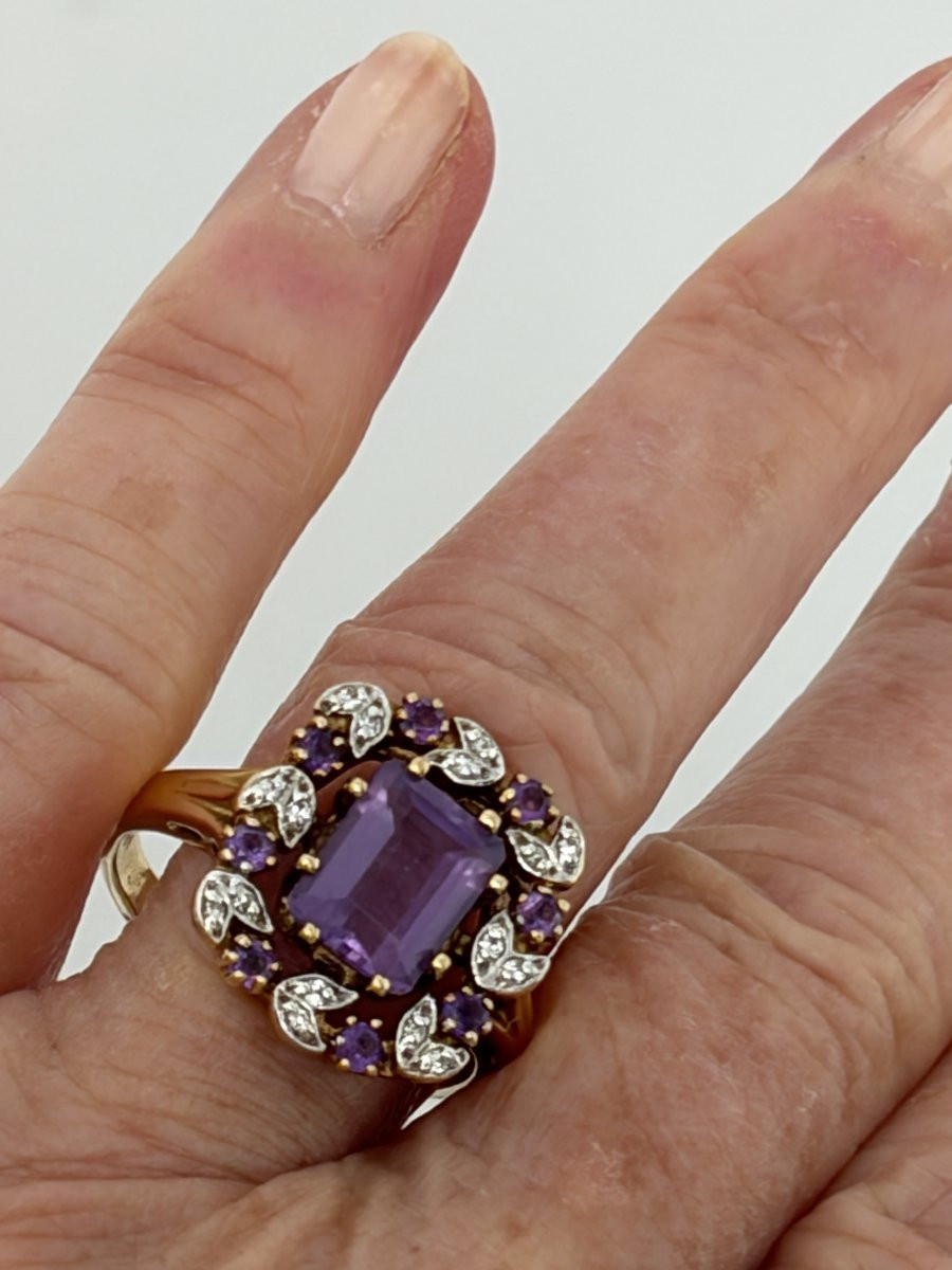 7542 - Yellow Gold And White Gold Amethyst Diamond Ring-photo-2