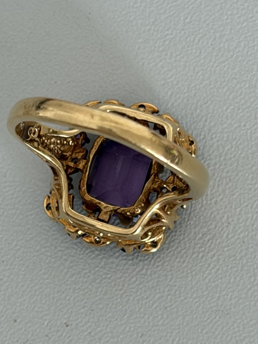 7542 - Yellow Gold And White Gold Amethyst Diamond Ring-photo-3
