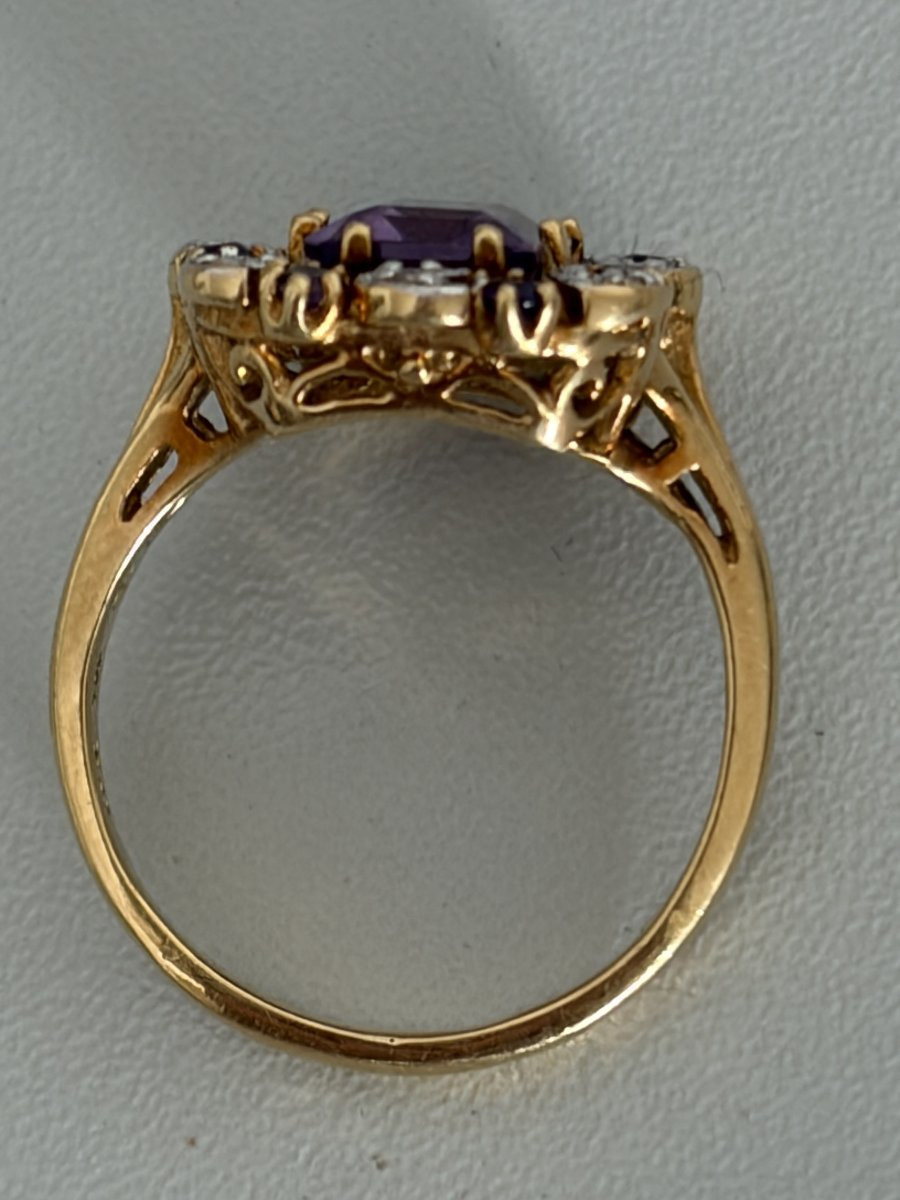 7542 - Yellow Gold And White Gold Amethyst Diamond Ring-photo-4