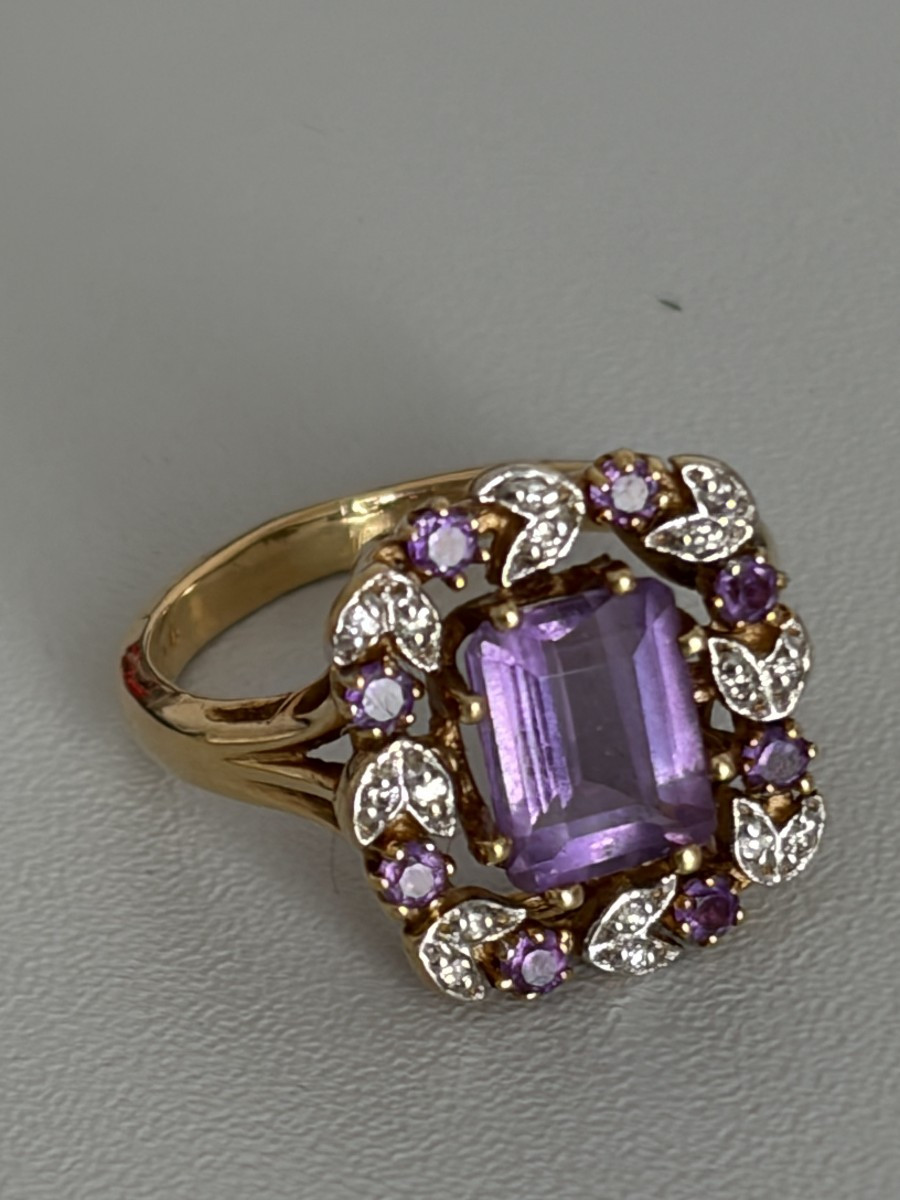 7542 - Yellow Gold And White Gold Amethyst Diamond Ring-photo-1