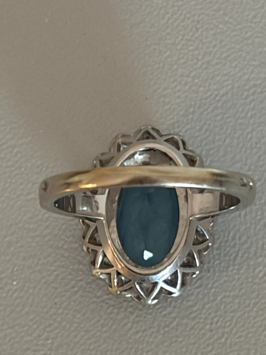 7553 - Bague Or Gris Platine Aigue-Marine Diamants-photo-3