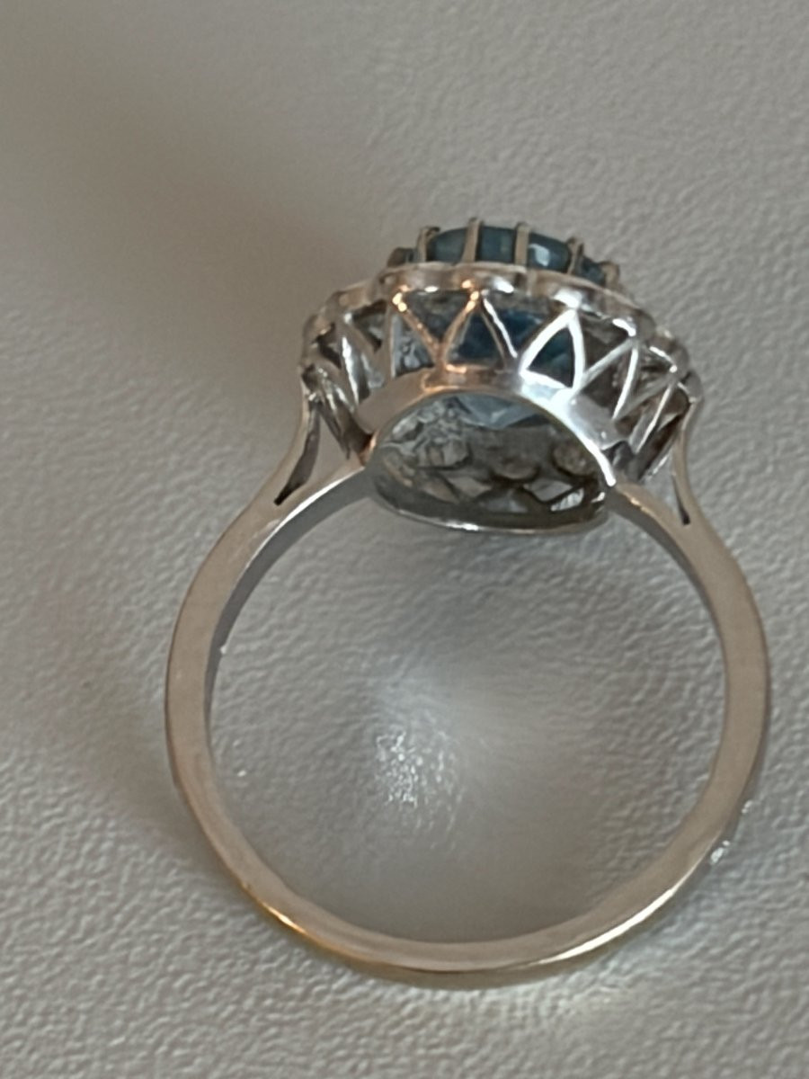7553 - Bague Or Gris Platine Aigue-Marine Diamants-photo-4