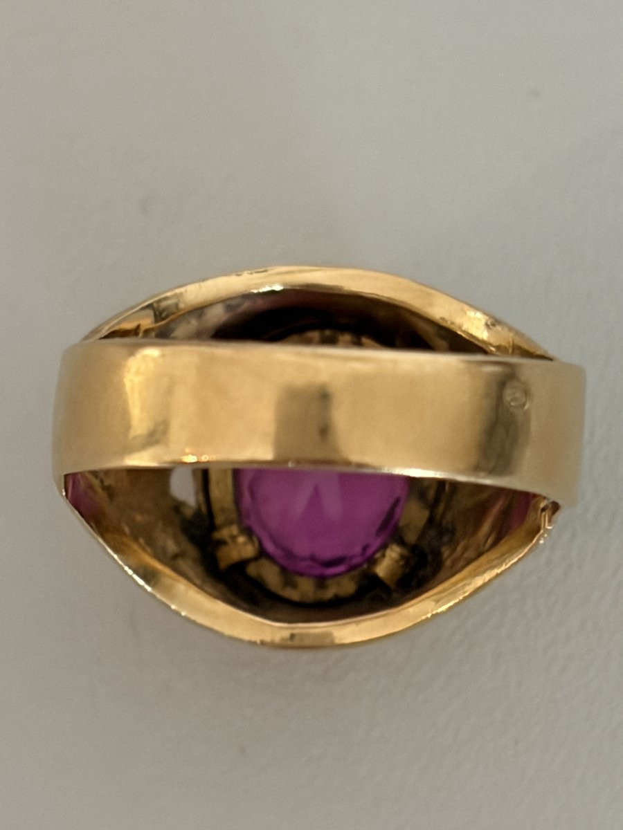 7563 - Vintage Chevalière Ring Yellow Gold Rose Stone-photo-3