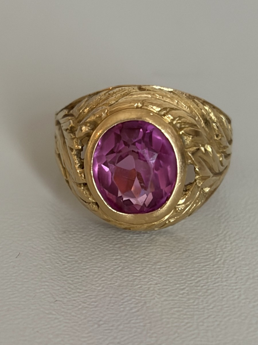 7563 - Vintage Chevalière Ring Yellow Gold Rose Stone