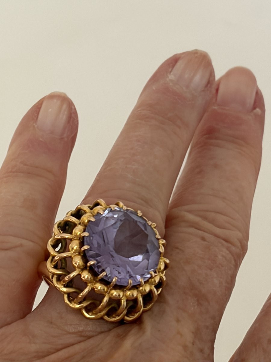 7565 - Cocktail Ring Yellow Gold Synthetic Corundum-photo-2