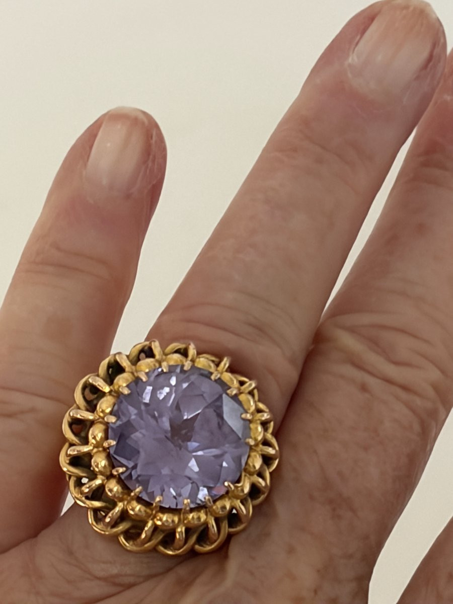 7565 - Cocktail Ring Yellow Gold Synthetic Corundum-photo-3