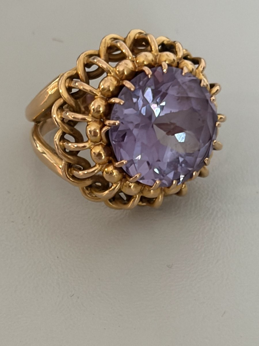 7565 - Cocktail Ring Yellow Gold Synthetic Corundum-photo-2