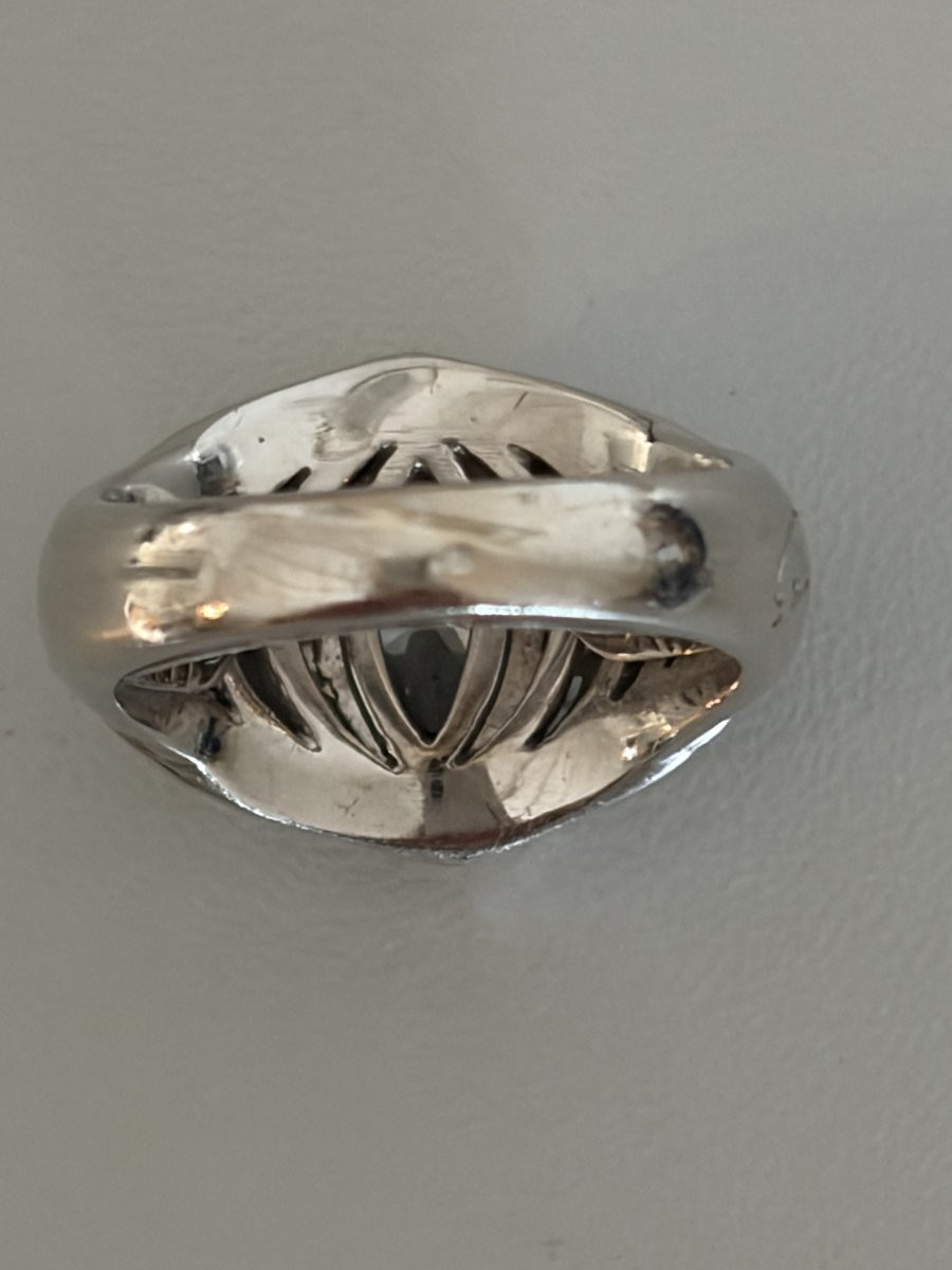 7566 - Harpo's Boule Ring White Gold Diamonds (0.70 Ct At Center)-photo-2