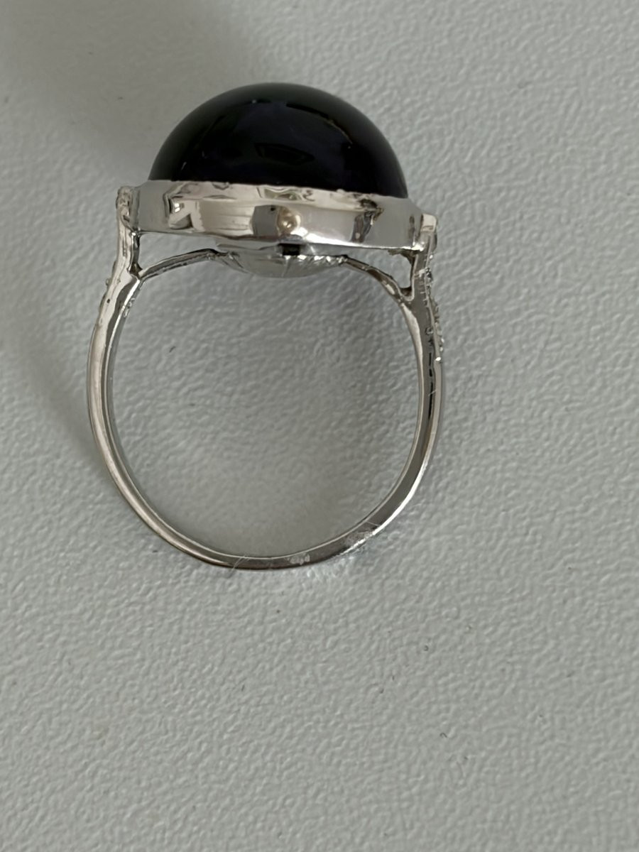 7568 - Bague Vintage Or Gris Améthyste Cabochon Diamants-photo-2