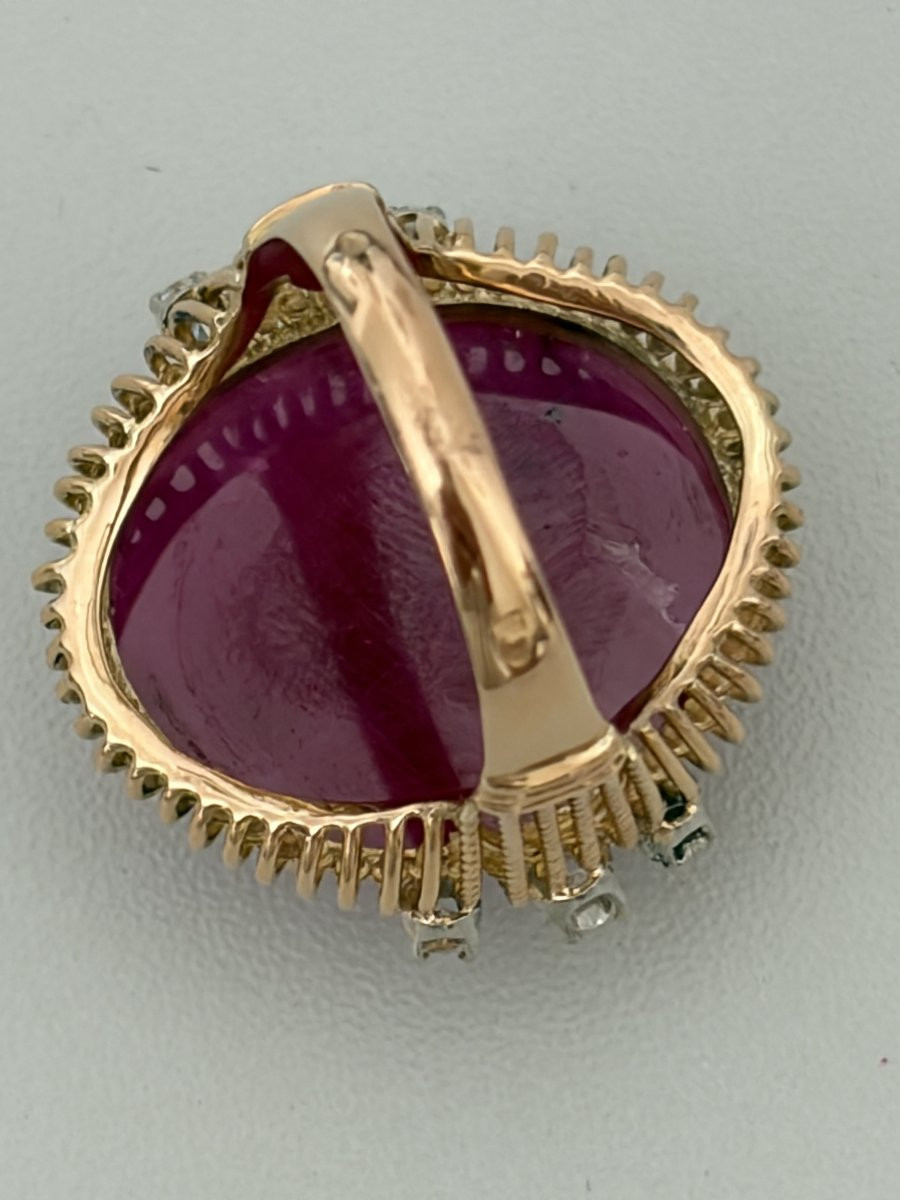 7574 - Bague Vintage Or Jaune Rubis Birman Cabochon Diamants-photo-3