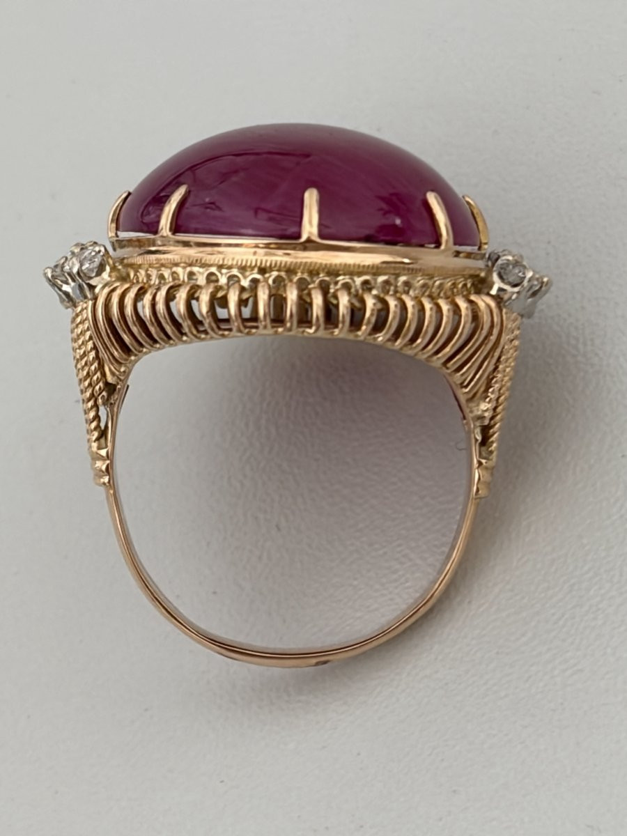 7574 - Bague Vintage Or Jaune Rubis Birman Cabochon Diamants-photo-4