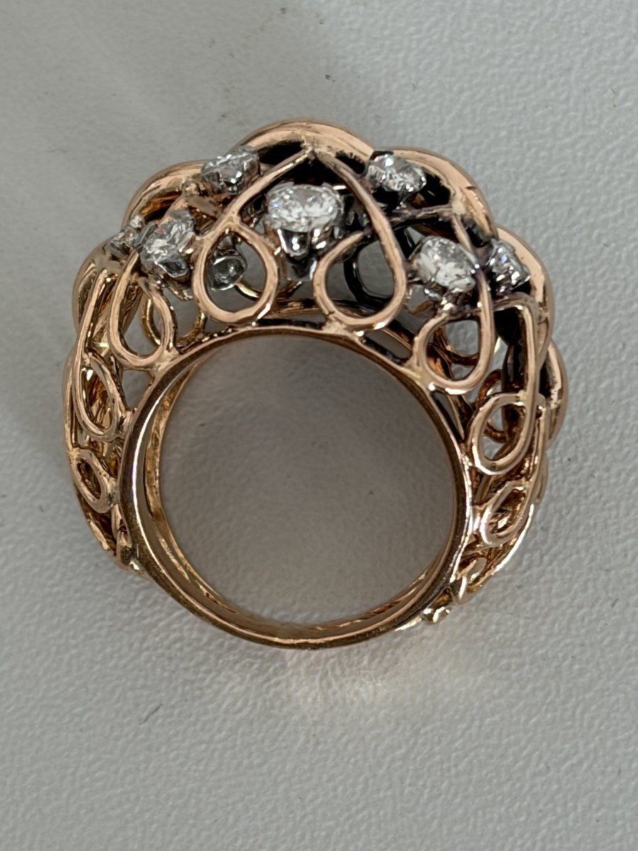 7587 - Bague Vintage Or Jaune Ajouré Diamants-photo-3