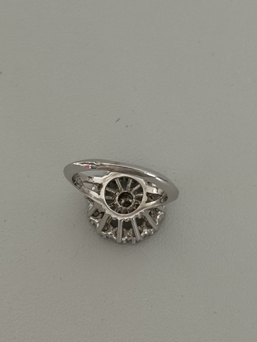 7638 - Bague Fleur Vintage Or Gris Platine Diamants-photo-2