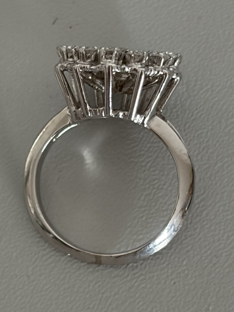 7638 - Bague Fleur Vintage Or Gris Platine Diamants-photo-3