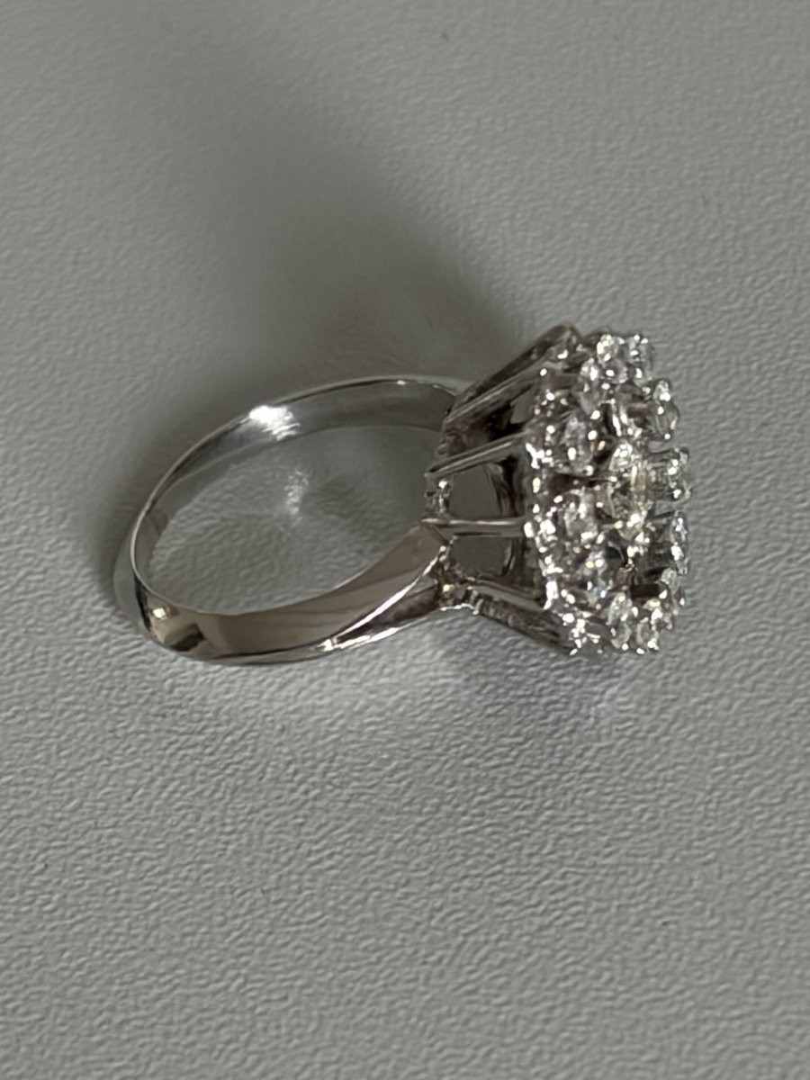 7638 - Bague Fleur Vintage Or Gris Platine Diamants-photo-4