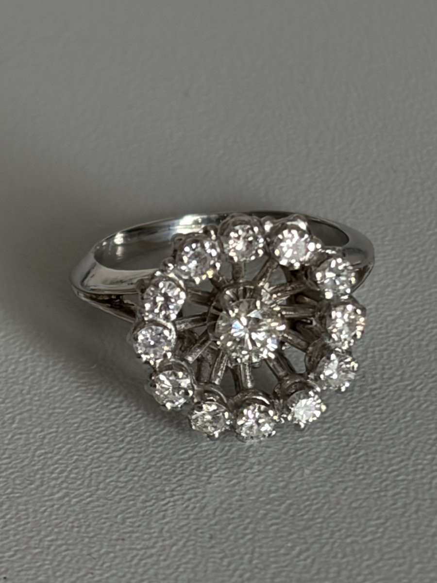 7638 - Bague Fleur Vintage Or Gris Platine Diamants-photo-1